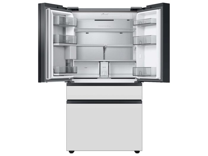 Bespoke 23 cu. ft. 4-Door French Door Smart Refrigerator with Beverage Center in White Glass, Counter Depth