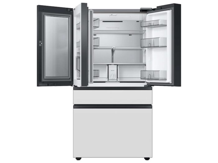 Bespoke 23 cu. ft. 4-Door French Door Smart Refrigerator with Beverage Center in White Glass, Counter Depth