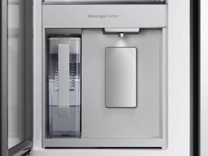 Bespoke 23 cu. ft. 4-Door French Door Smart Refrigerator with Beverage Center in White Glass, Counter Depth