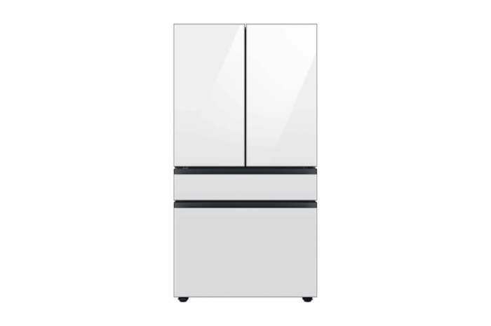 Bespoke 23 cu. ft. 4-Door French Door Smart Refrigerator with Beverage Center in White Glass, Counter Depth