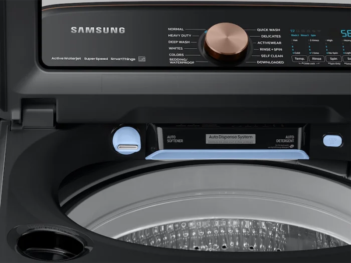 5.5 cu. ft. Smart High-Efficiency Top Load Washer with Impeller and Auto Dispense System in Brushed Black, ENERGY STAR