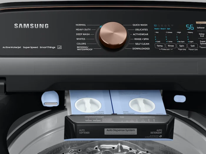 5.5 cu. ft. Smart High-Efficiency Top Load Washer with Impeller and Auto Dispense System in Brushed Black, ENERGY STAR