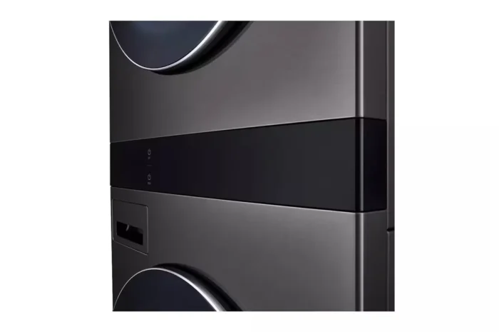 WashTower Stacked SMART Laundry Center 5.0 Cu.Ft. Front Load Washer & 7.4 Cu.Ft. Electric Dryer in Black Steel w/ Steam