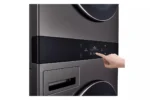 WashTower Stacked SMART Laundry Center 5.0 Cu.Ft. Front Load Washer & 7.4 Cu.Ft. Electric Dryer in Black Steel w/ Steam