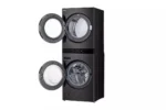 WashTower Stacked SMART Laundry Center 5.0 Cu.Ft. Front Load Washer & 7.4 Cu.Ft. Electric Dryer in Black Steel w/ Steam